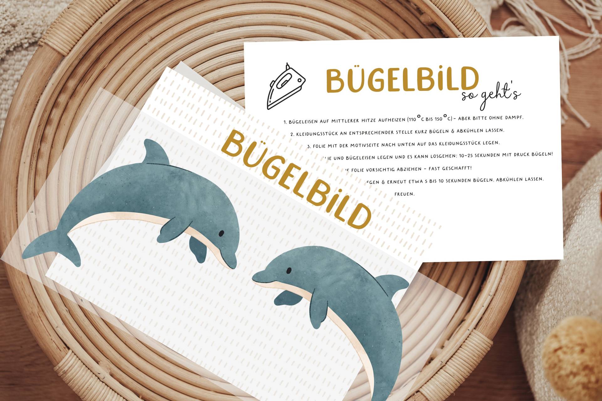 Bügelbild Delfinfreunde Delfin Duo Meerestiere Aufbügler Patch von Lingerei