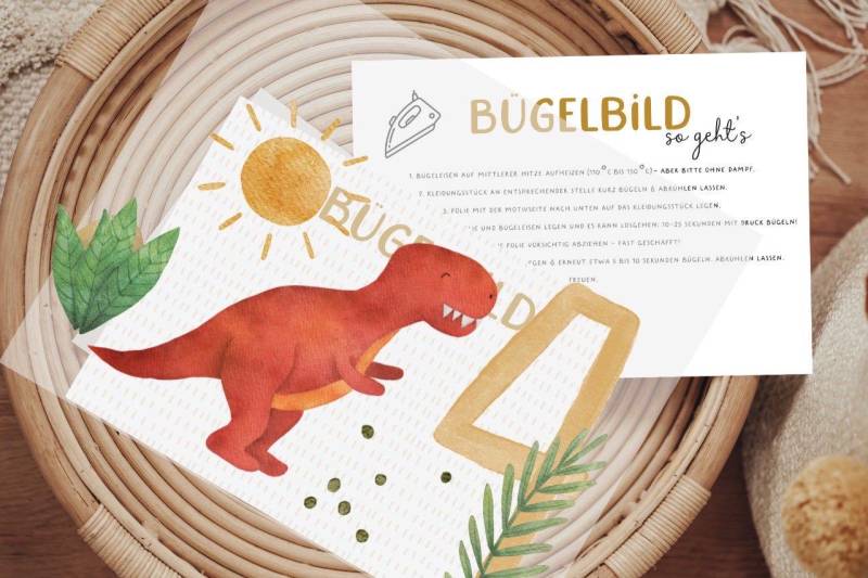 Bügelbild Dino T-Rex Süßer Dinosaurier Geburtstagsshirt 4 Vierter Geburtstag Zahl Aufbügler Patch von Lingerei