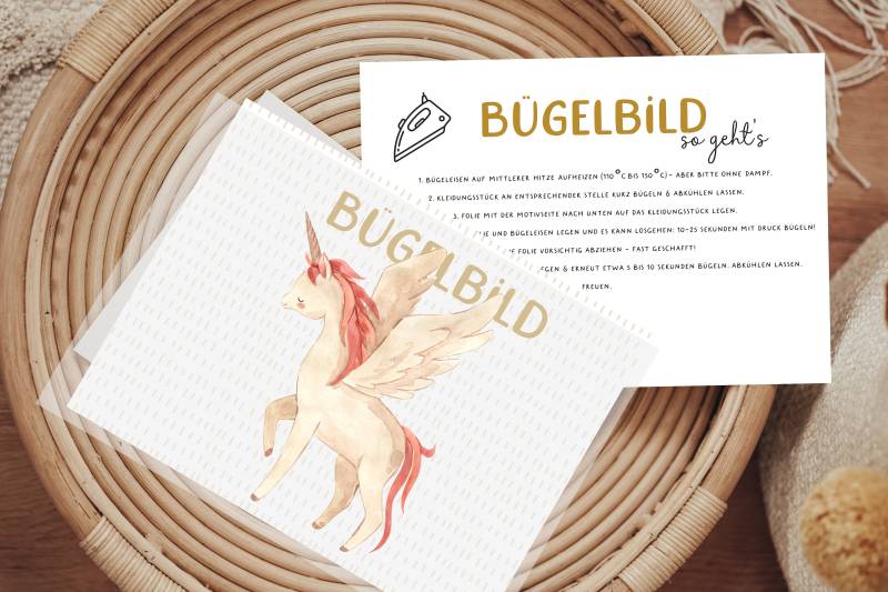 Bügelbild Einhorn Pegasus Aufbügler Patch von Lingerei