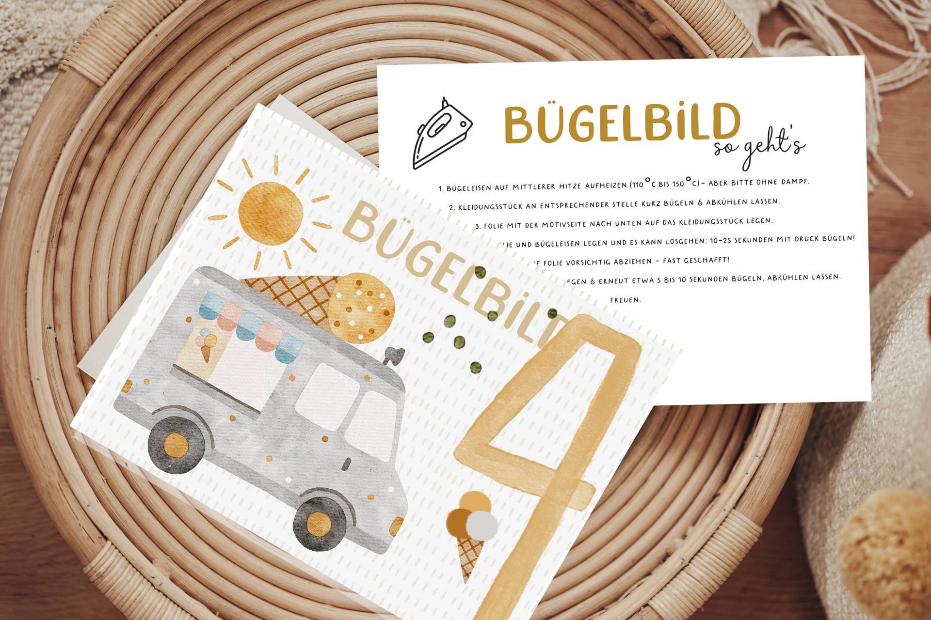 Bügelbild Eiswagen Geburtstagsshirt Vierter Geburtstag Zahl Aufbügler Patch von Lingerei