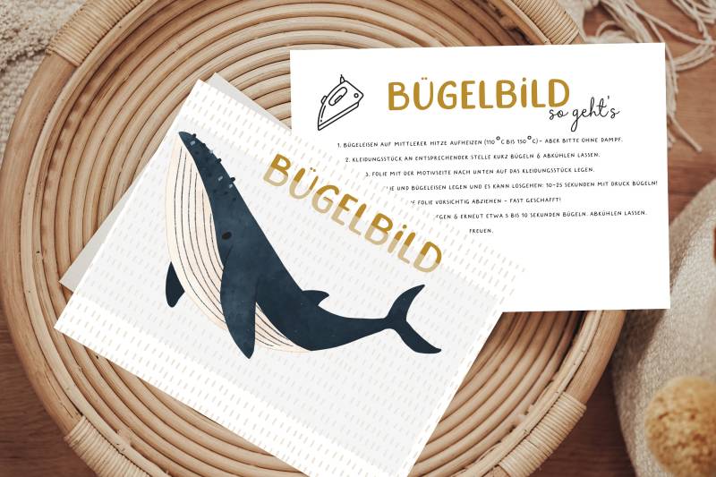 Bügelbild Fröhlicher Buckelwal Blauwal Wal Aufbügler Patch von Lingerei