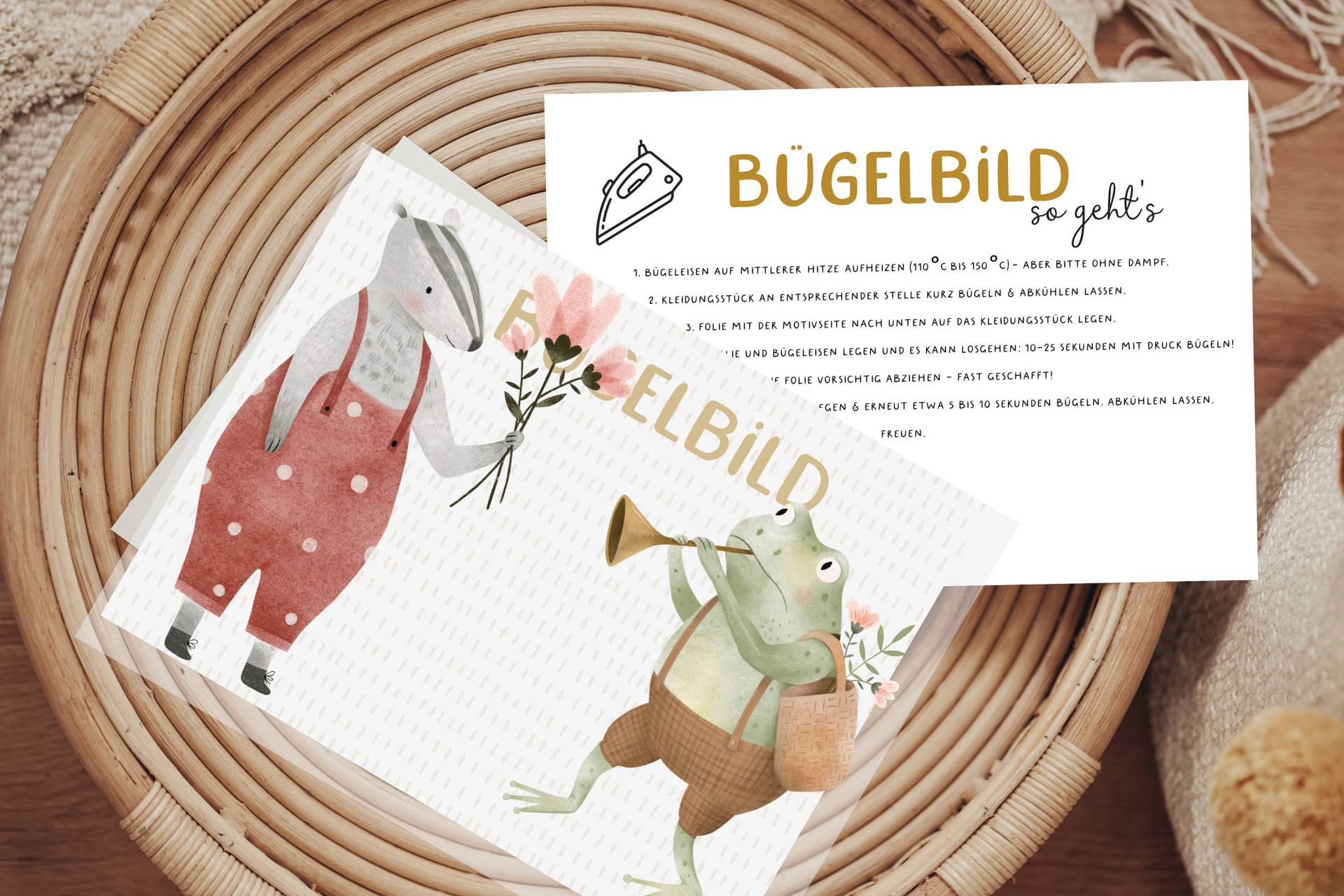 Bügelbild Frosch Und Dachs Freunde Blumen Sommertiere Tier Patch Iron On von Lingerei