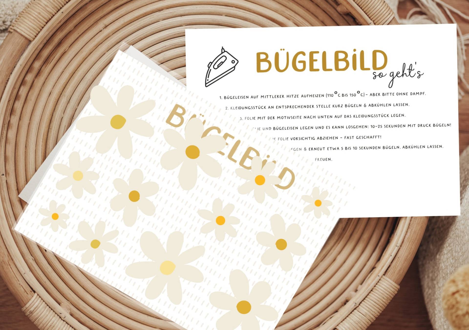 Bügelbild Gänseblümchen Blumen Konfetti Schlicht Neutral Aufbügler Patch von Lingerei