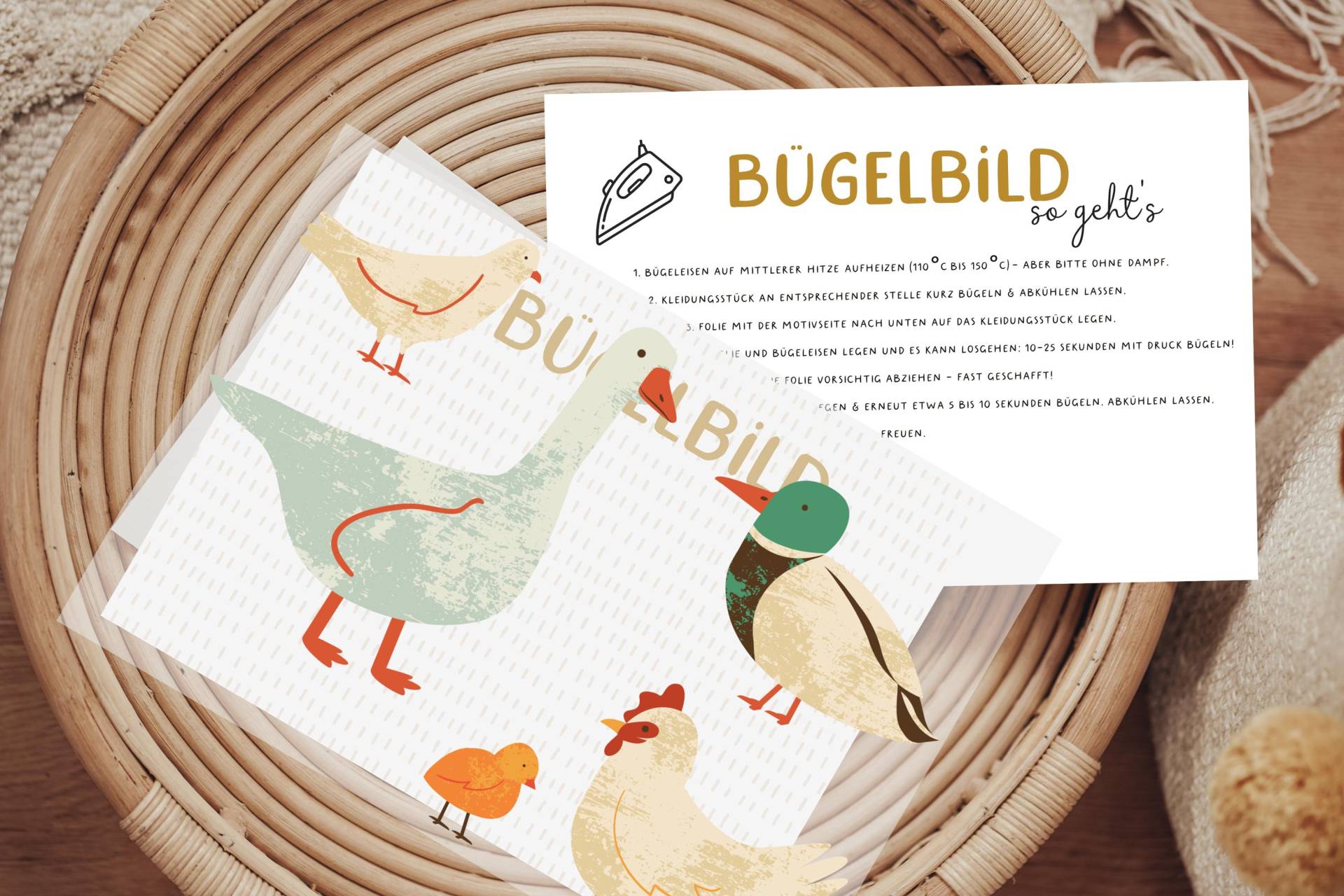 Bügelbild Gefieder Gans Ente Huhn Küken Tier Patch Iron On Flicken von Lingerei