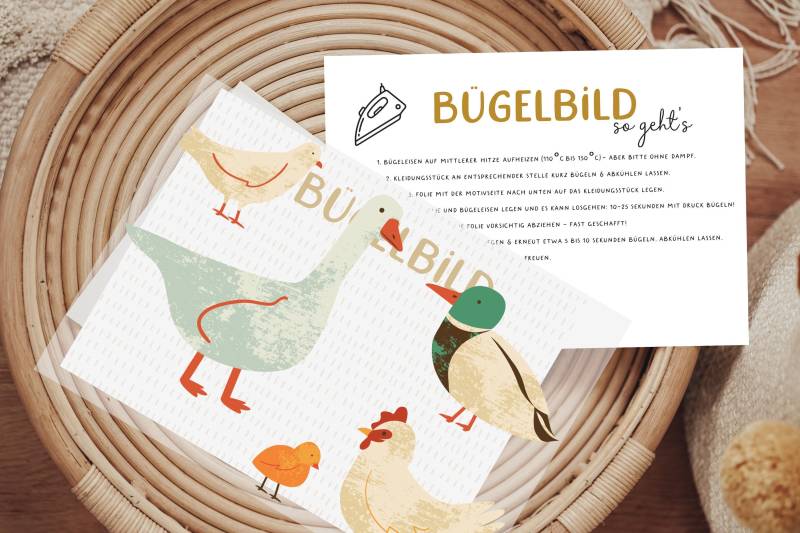 Bügelbild Gefieder Gans Ente Huhn Küken Tier Patch Iron On Flicken von Lingerei