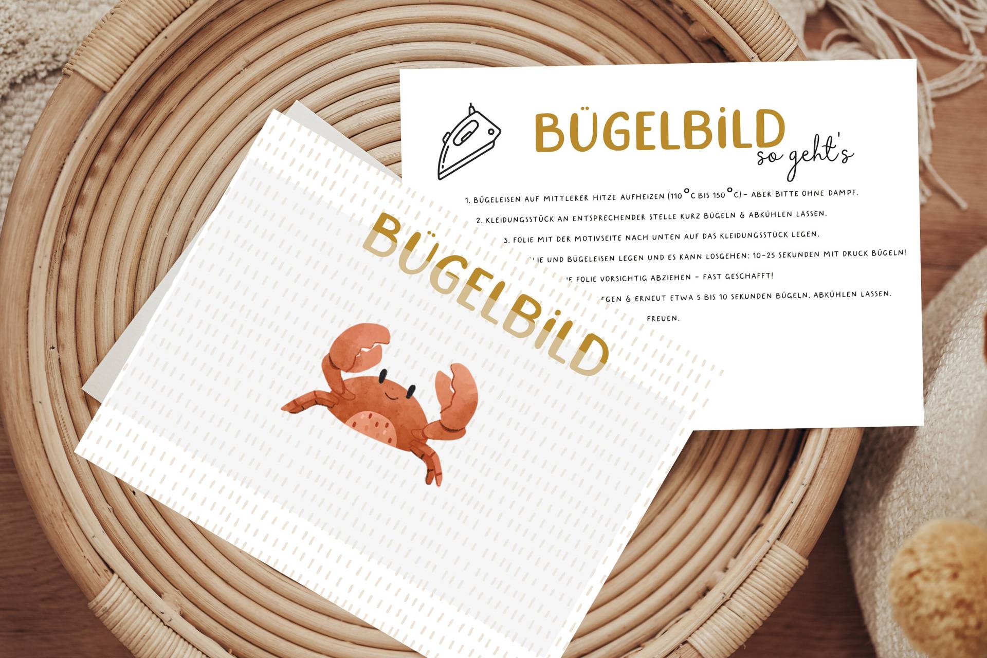 Bügelbild Krabbe Krebs Strandkrabbe Strand Nordsee Aufbügler Patch von Lingerei