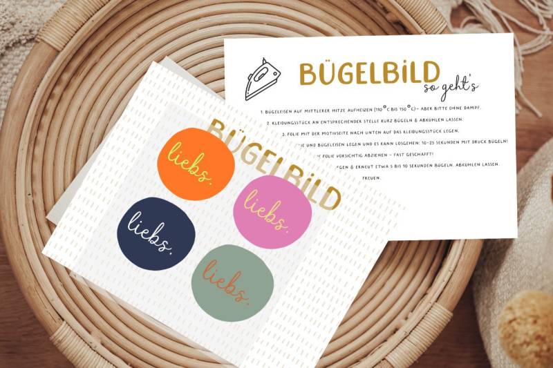 Bügelbild Liebs Lieb's Set 4 Stück Aufbügler Patch von Lingerei