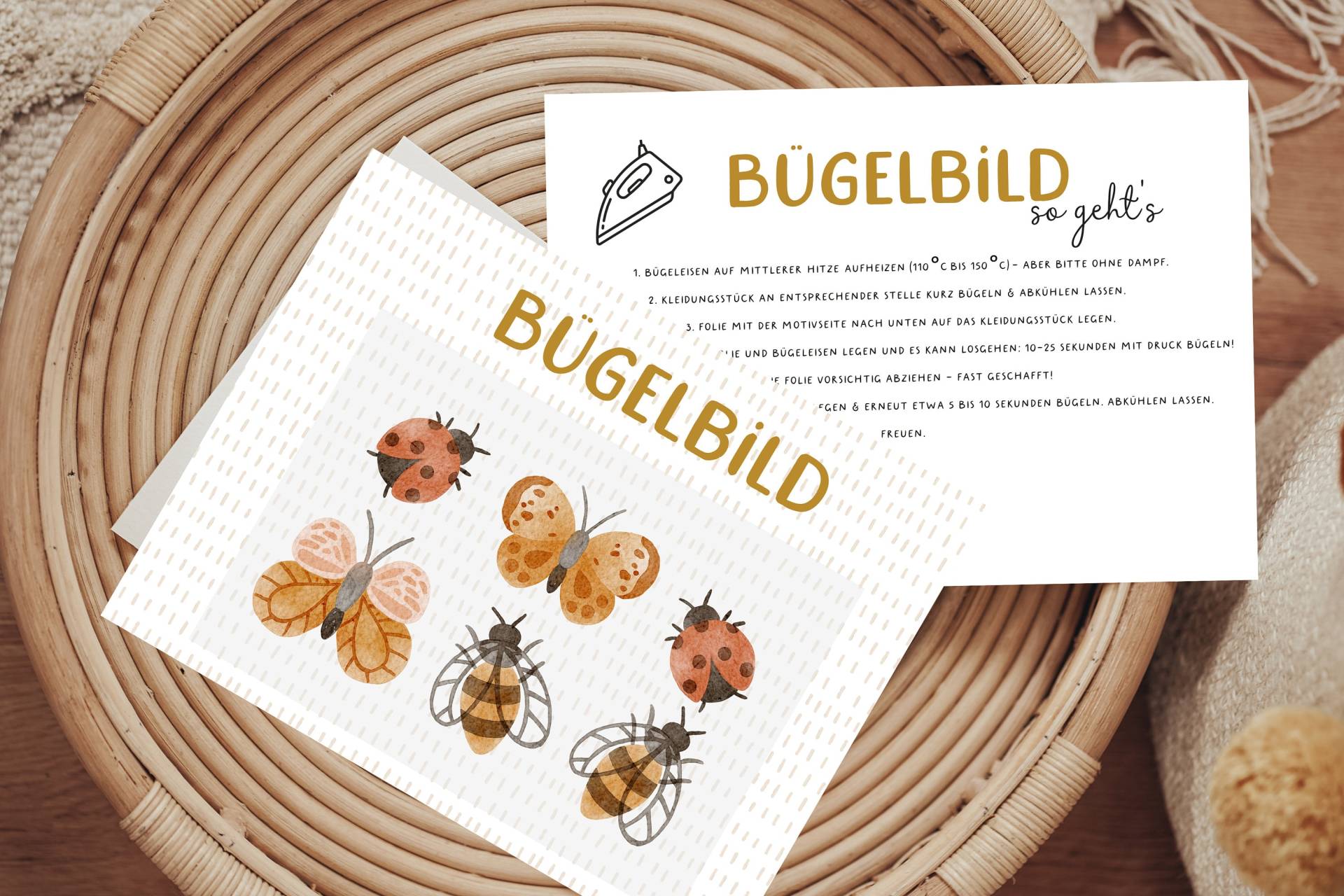 Bügelbild Marienkäfer Schmetterling Biene Geburtstagsshirt von Lingerei