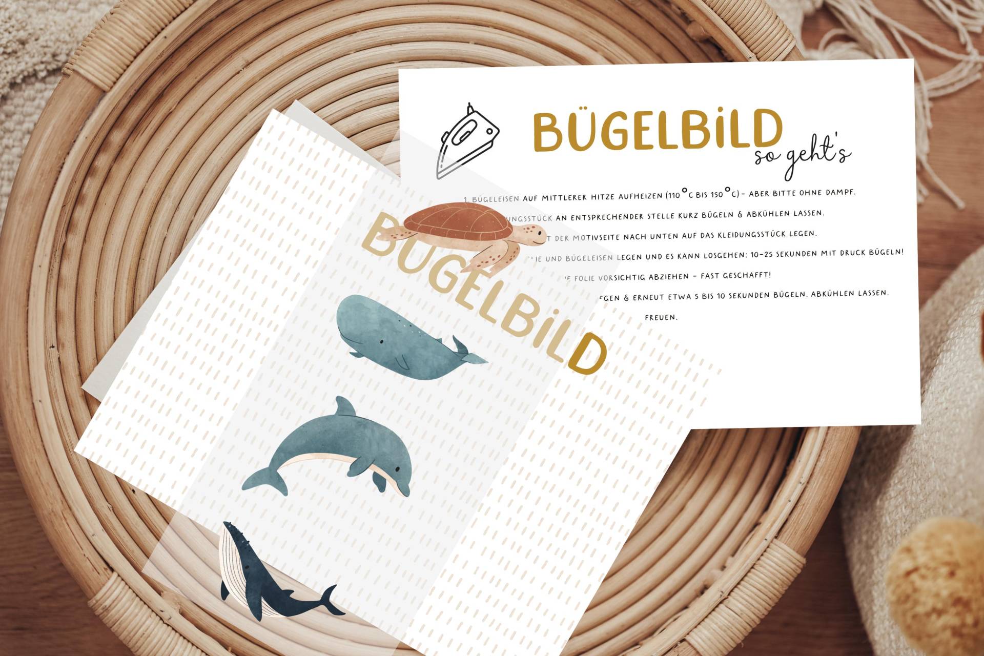 Bügelbild Meeresminis 2 Wal Delphin Schildkröte Ostern Herbst Aufbügler Patch von Lingerei