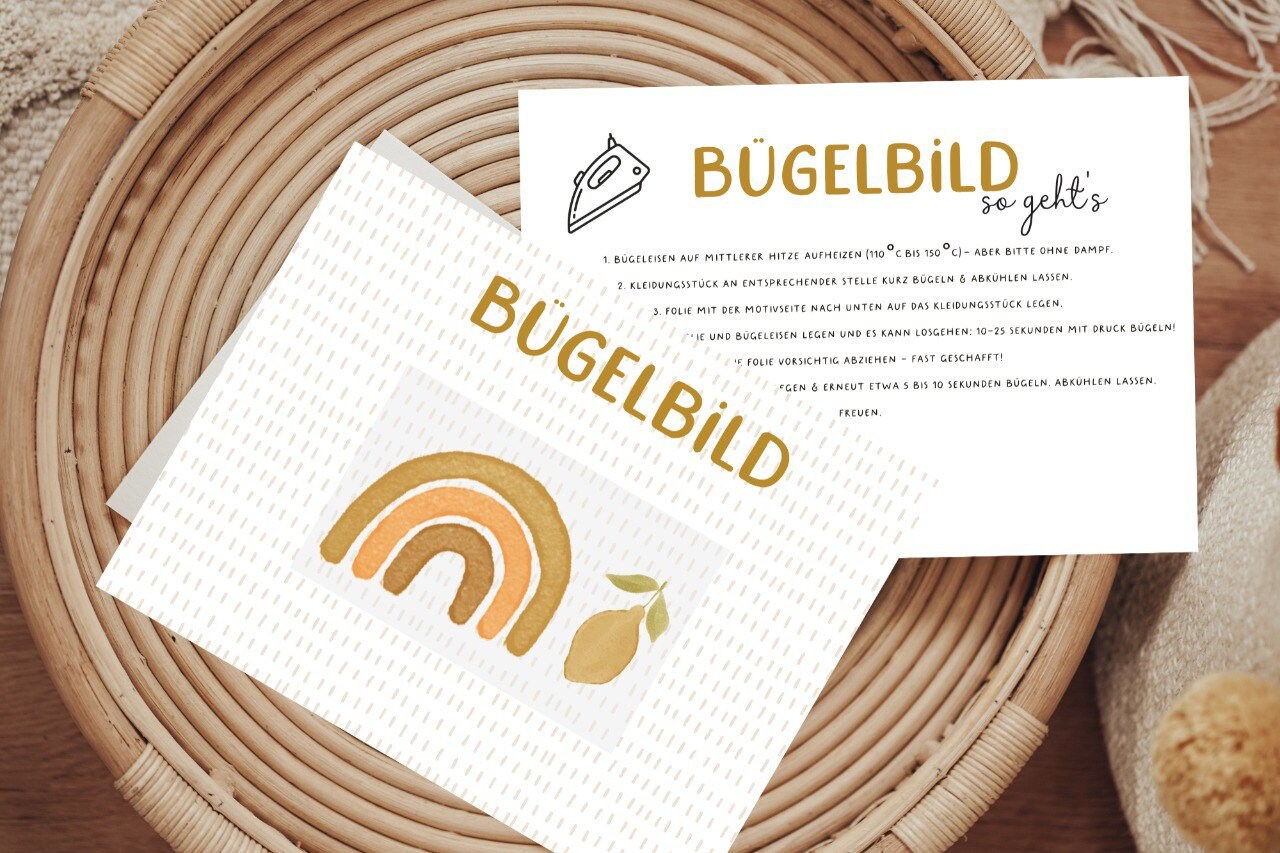 Bügelbild Mini Regenbogen Zitrone Aufbügler Patch von Lingerei