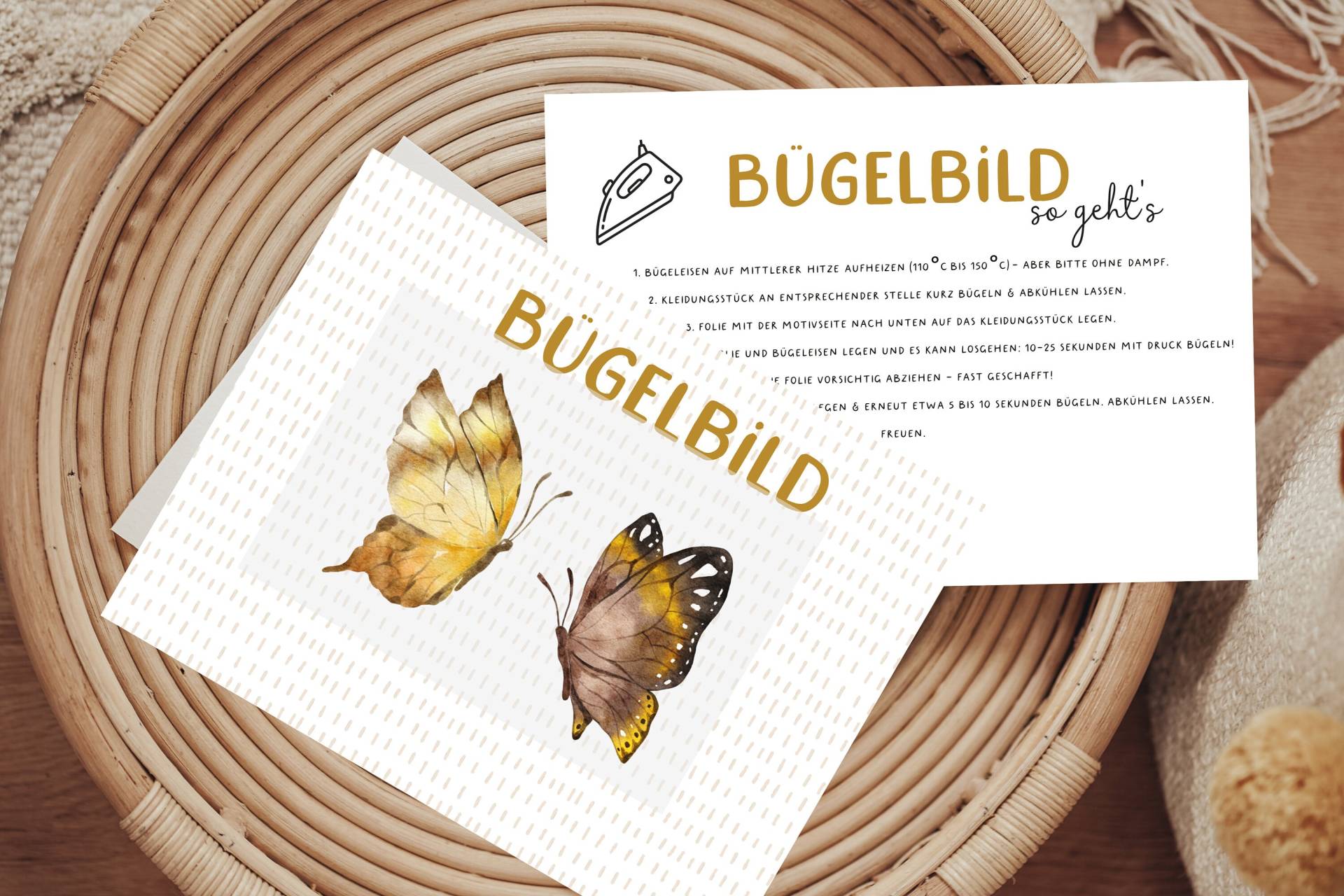 Bügelbild Mini Schmetterling Falter Gelb Beige Aufbügler Patch von Lingerei