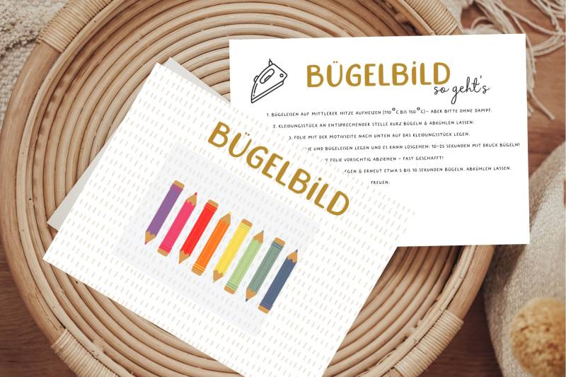 Bügelbild Mini Stifte Buntstifte Einschulung Schulkind Diy Shirt Für Den Schulstart Schultüte von Lingerei