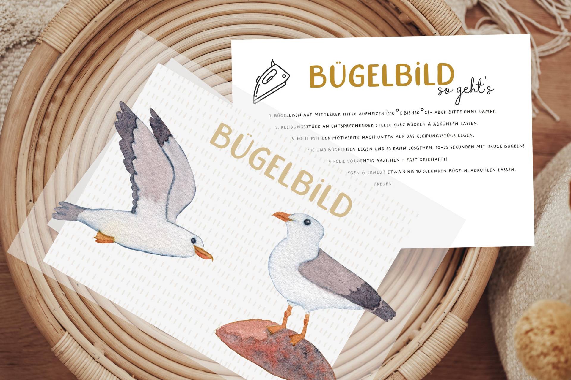 Bügelbild Möwe Meer Nordseei Vogel Aufbügler Patch von Lingerei