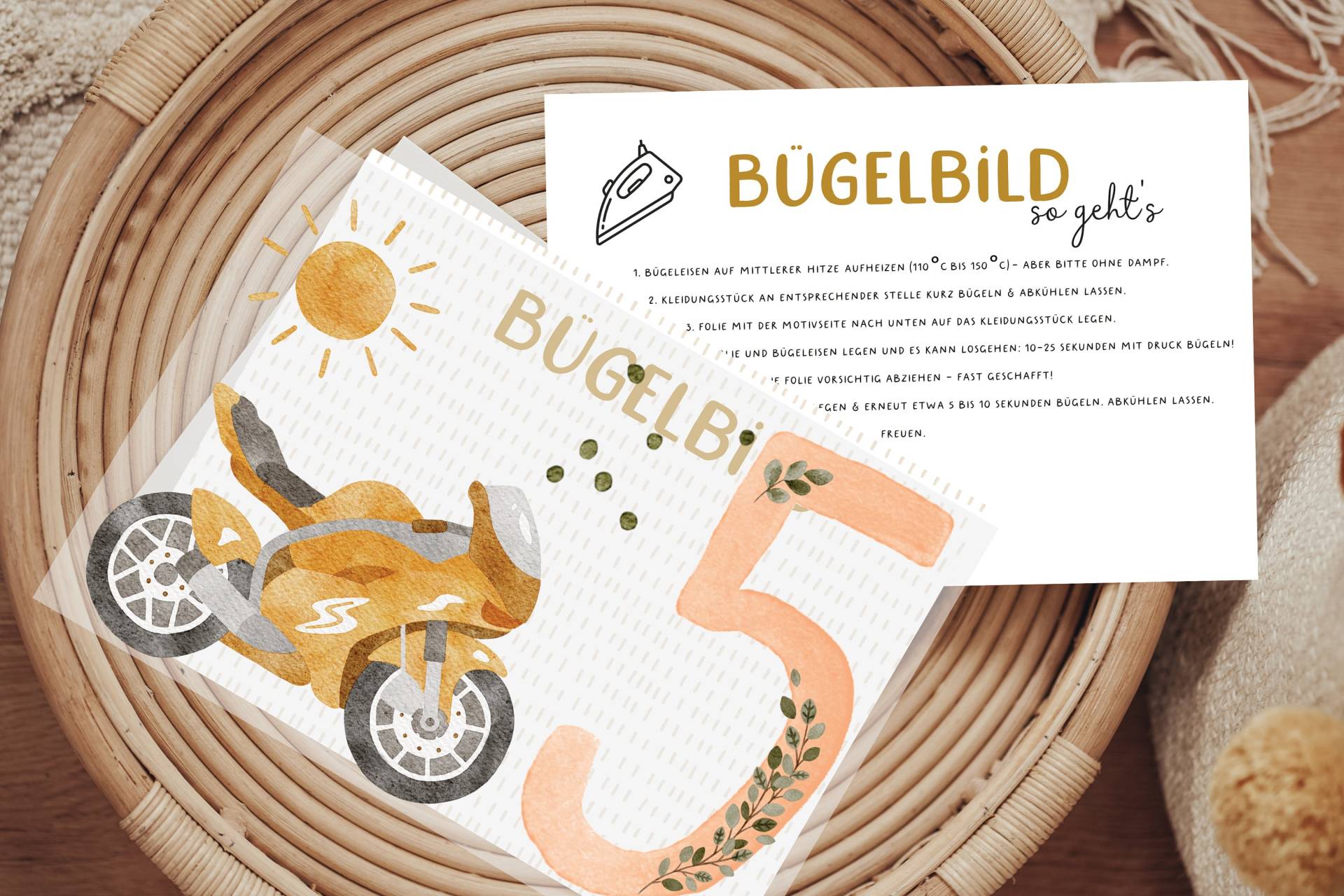 Bügelbild Motorrad Geburtstagsshirt Fünfter Geburtstag Zahl Aufbügler Patch von Lingerei