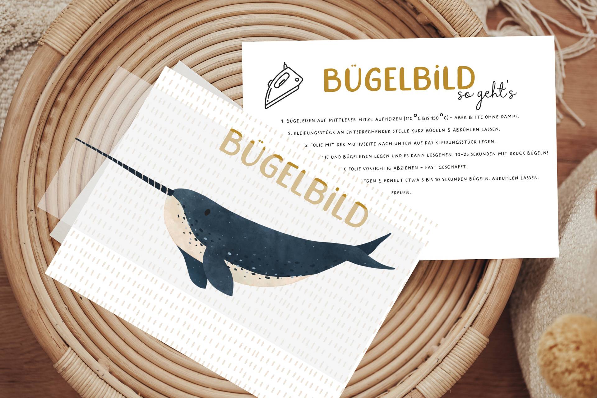 Bügelbild Narwal Aufbügler Patch von Lingerei