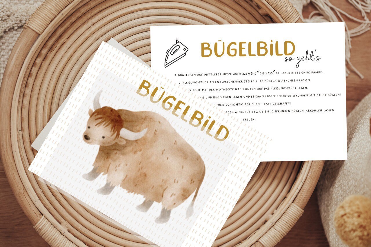 Bügelbild Ochse Urrind Kuh Rind Yak Highland Natur Bauernhof Farm Tier Patch Iron On von Lingerei