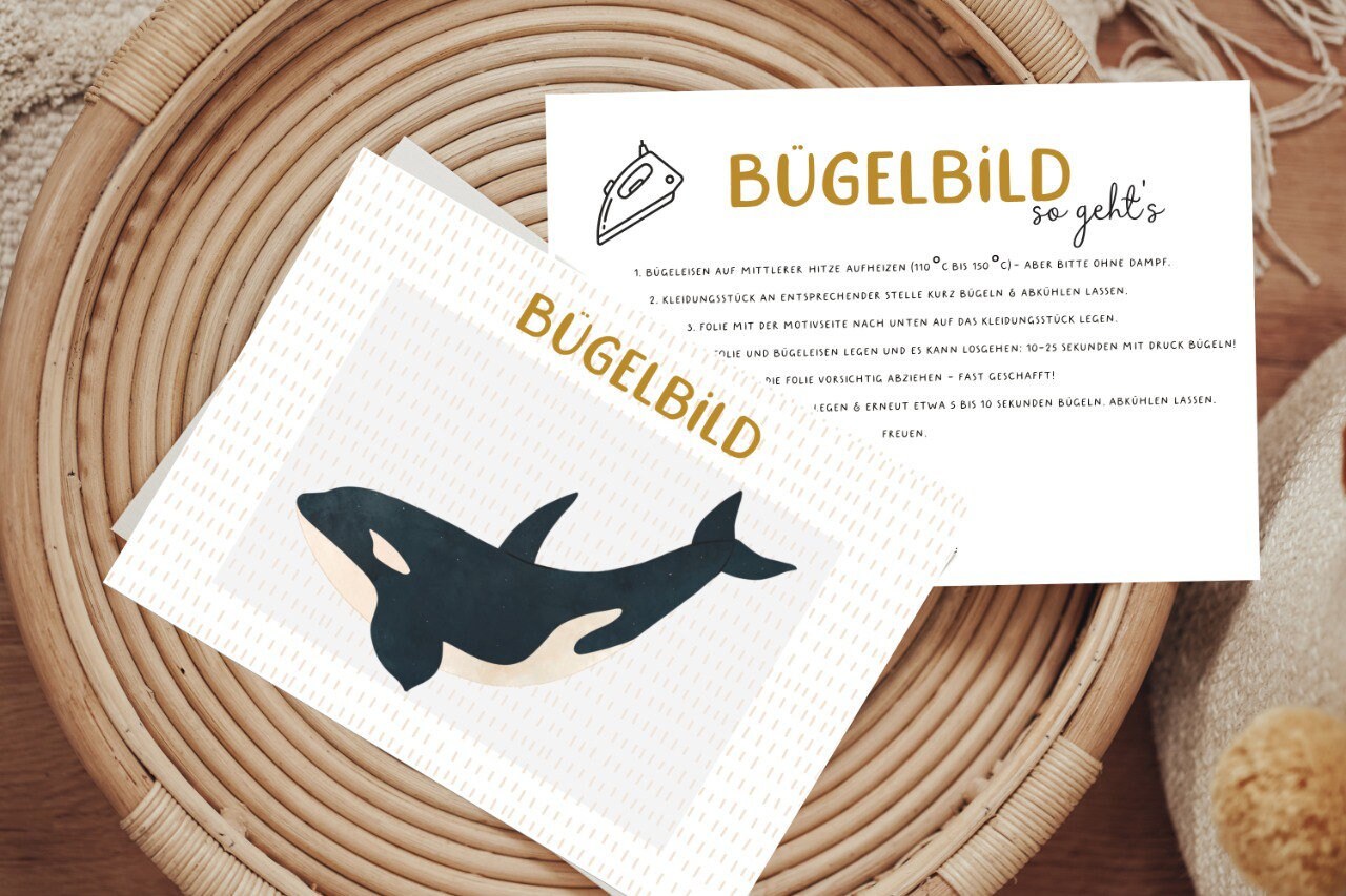 Bügelbild Orca Wal Orka Aufbügler Patch von Lingerei