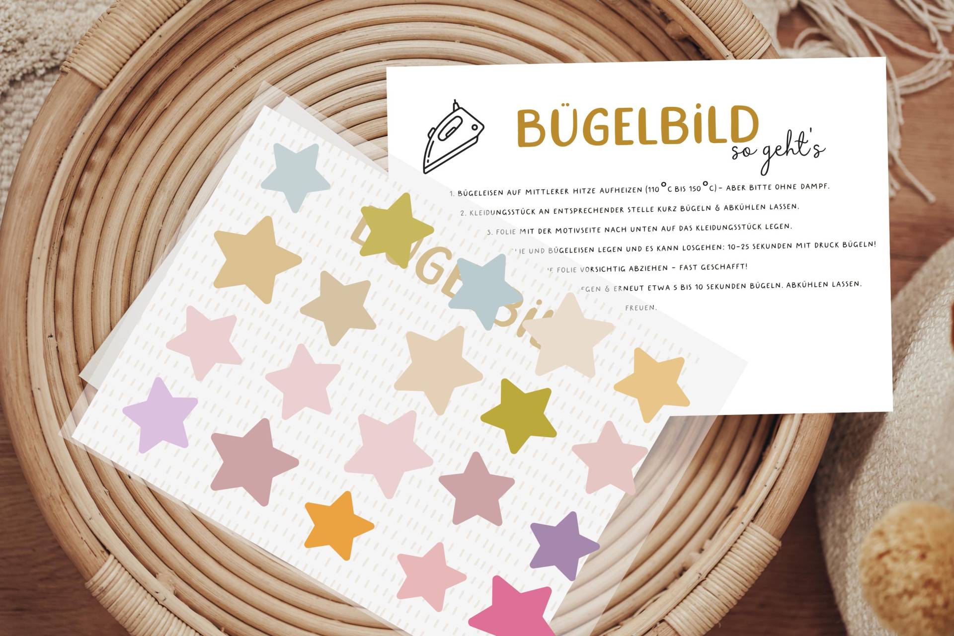 Bügelbild Pastell Konfetti Sterne Aufbügler Patch von Lingerei