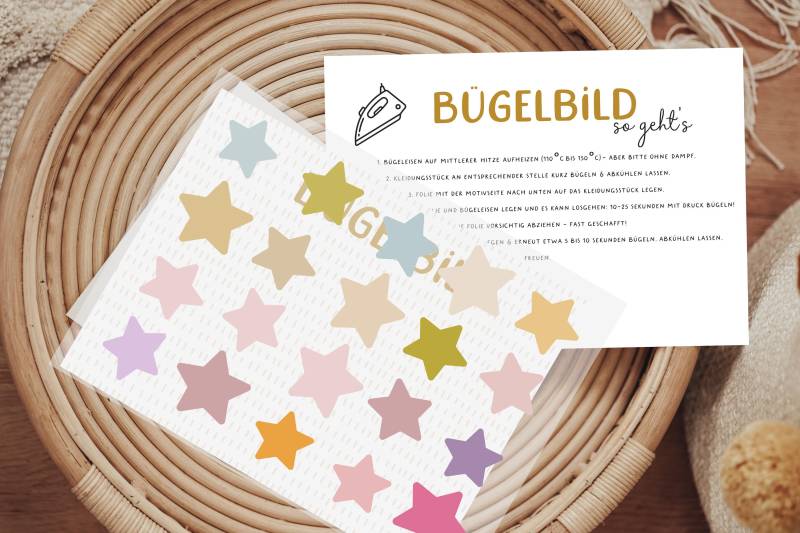 Bügelbild Pastell Konfetti Sterne Aufbügler Patch von Lingerei