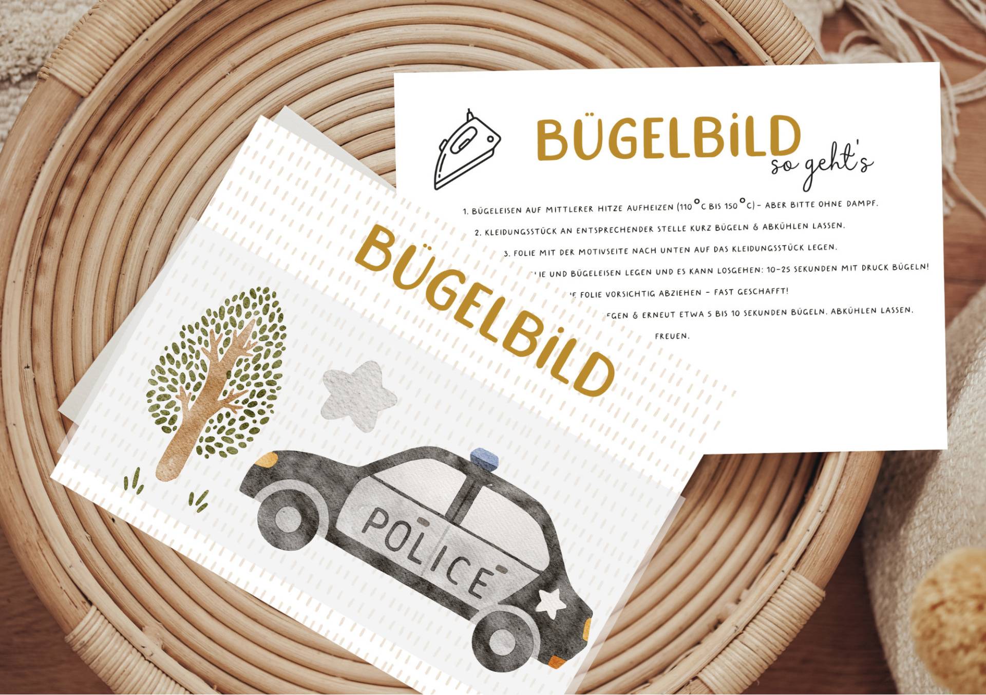 Bügelbild Polizei Polizeiauto Police Auto Aufbügler Patch von Lingerei