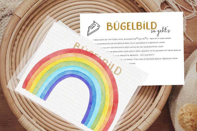 Bügelbild Regenbogen Aquarell Groß Patch Iron On von Lingerei