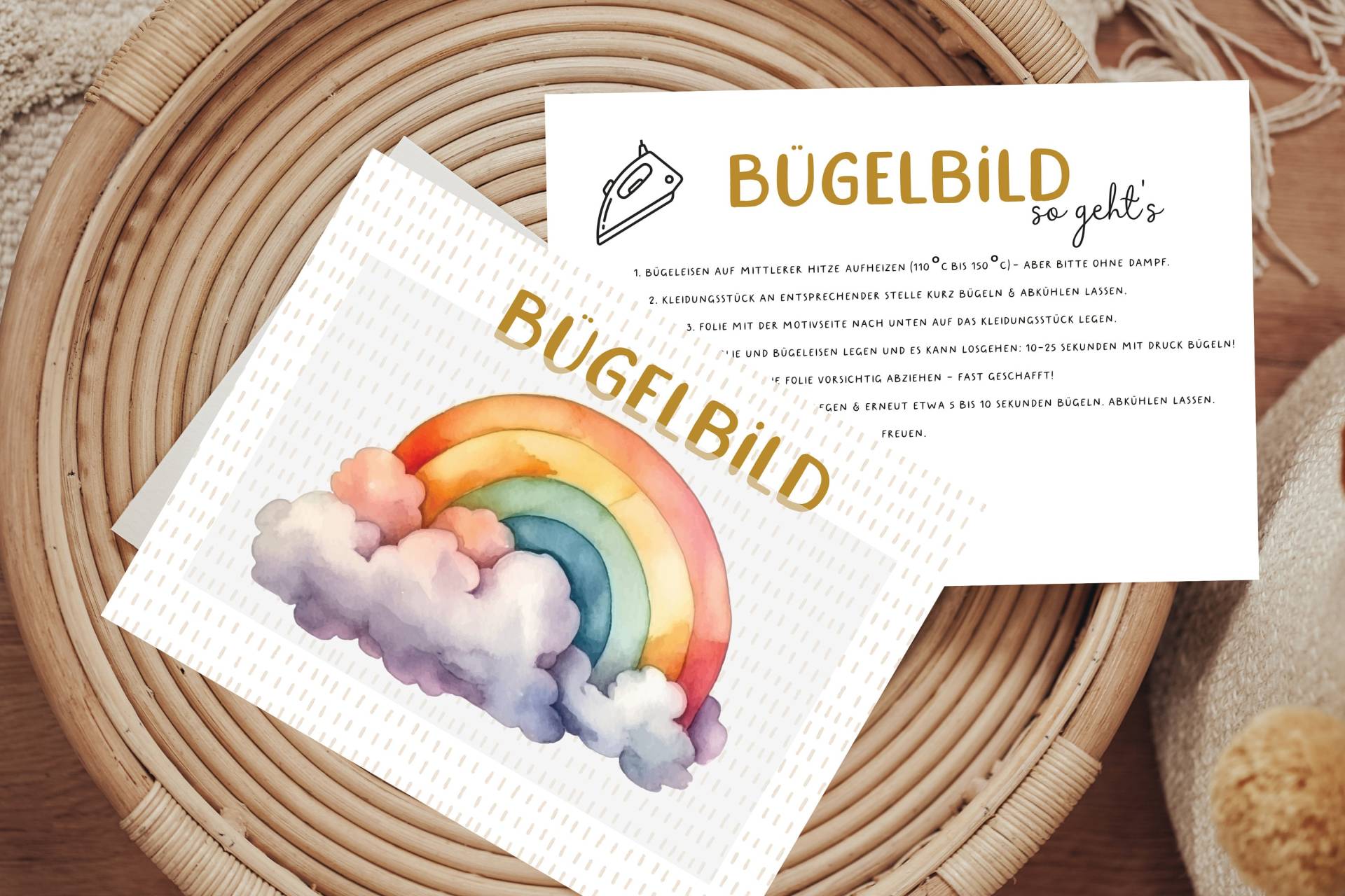 Bügelbild Regenbogen Aquarell Wolke Tier Patch Iron On von Lingerei