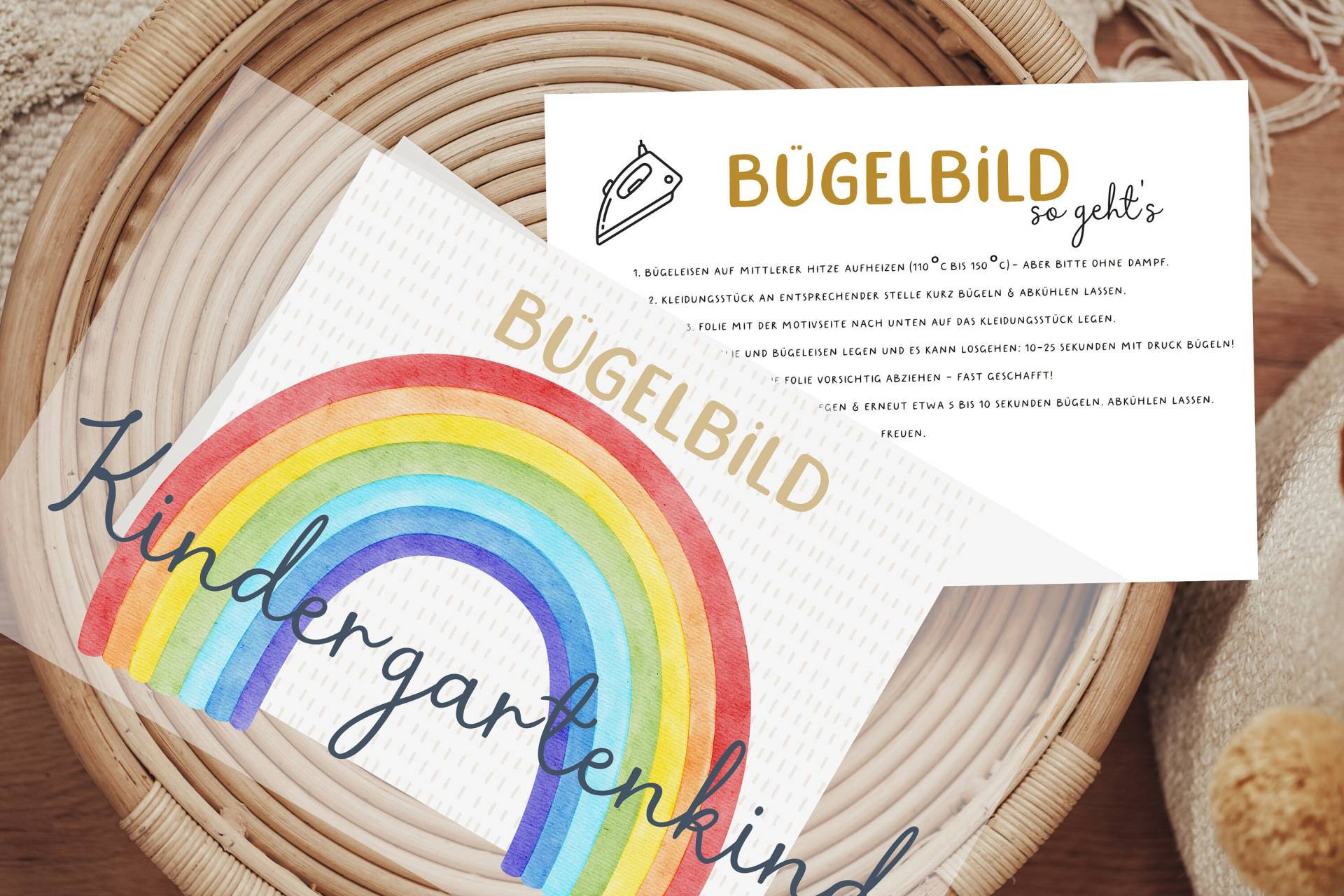 Bügelbild Regenbogen Kindergartenkind Aquarell Wasserfarben Aufbügler Patch von Lingerei