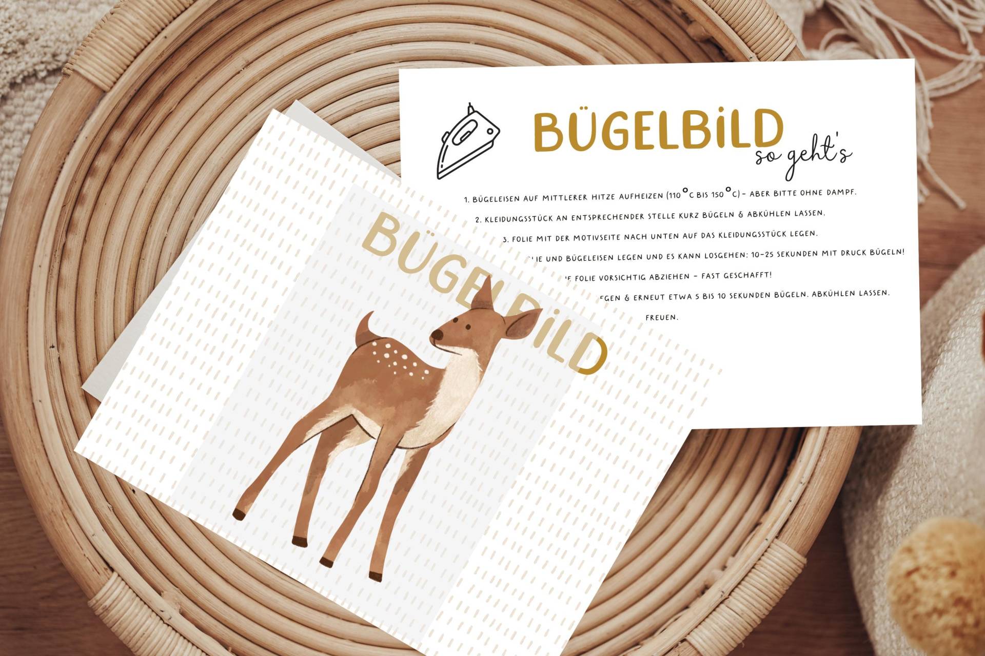 Bügelbild Reh Waldtier Advent Weihnachten Herbst Aufbügler Patch von Lingerei