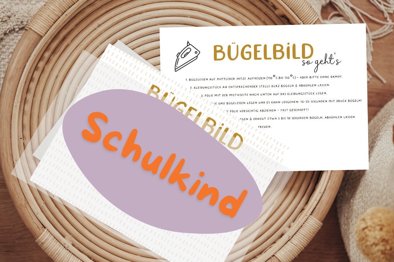 Bügelbild Schulkind Niedlich Diy Shirt Lila Orange Einschulung 2025 von Lingerei