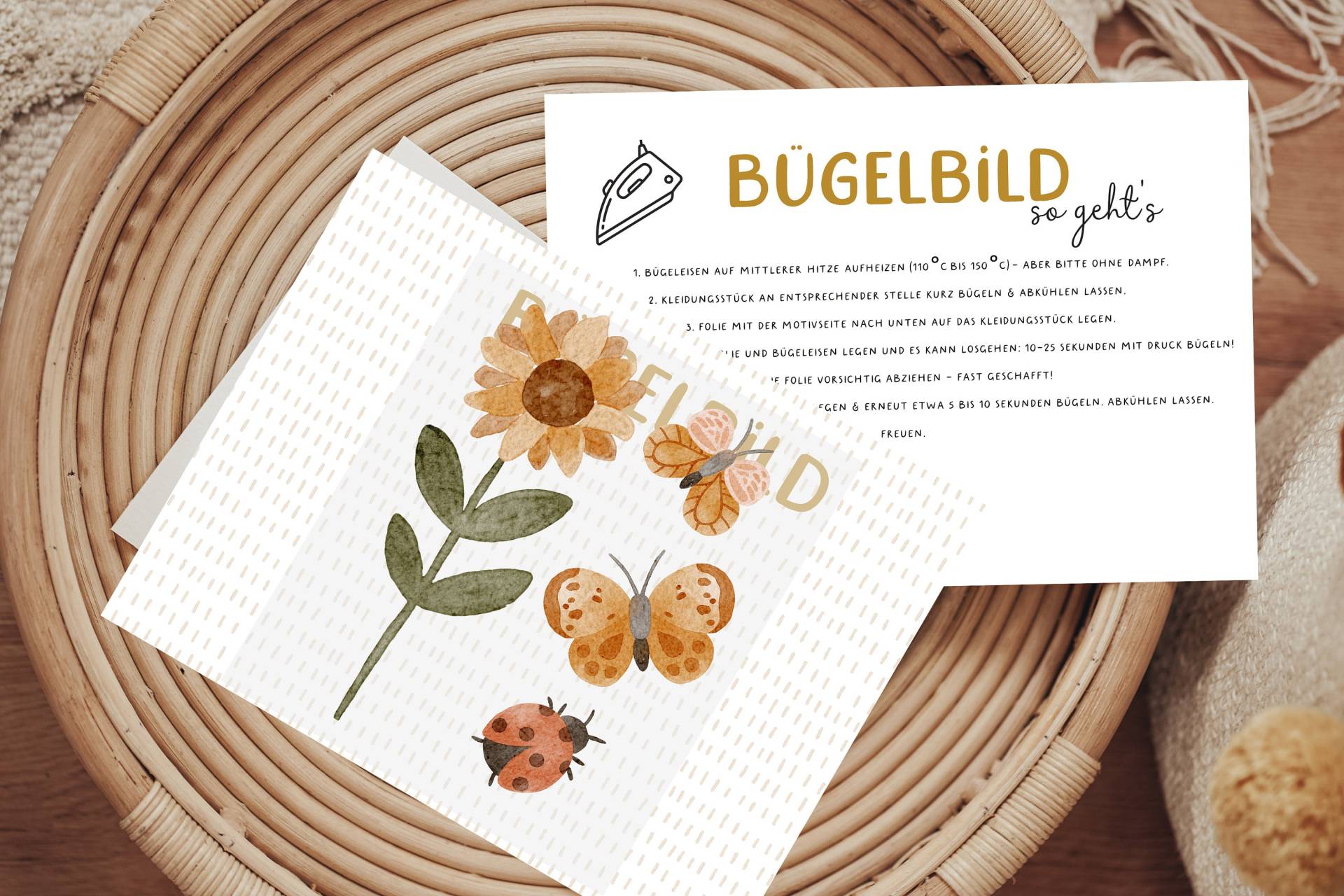 Bügelbild Sonnenblume Sommer Schmetterling Marienkäfer Niedlich Diy Shirt von Lingerei