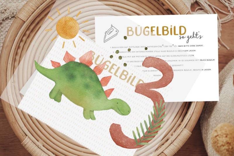 Bügelbild Stegosaurus Dinosaurier Geburtstagsshirt 3 Dritter Geburtstag Zahl Aufbügler Patch von Lingerei