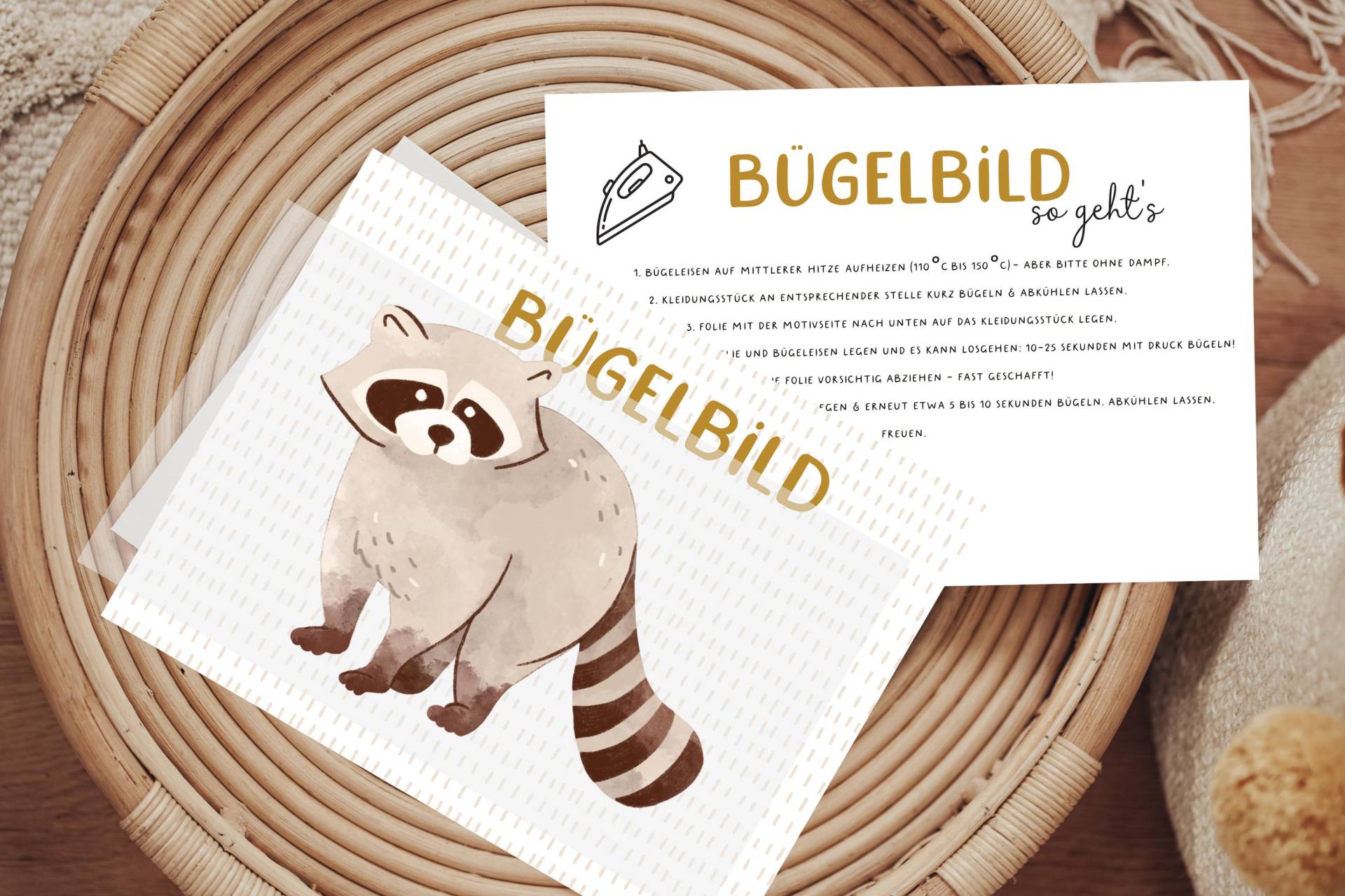 Bügelbild Waschbär Groß Aquarell Aufbügler Patch von Lingerei