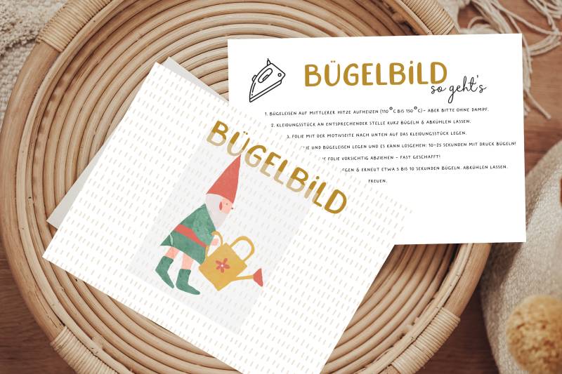 Bügelbild Zwerg Gartenzwerg Gießkanne Tier Patch Iron On von Lingerei