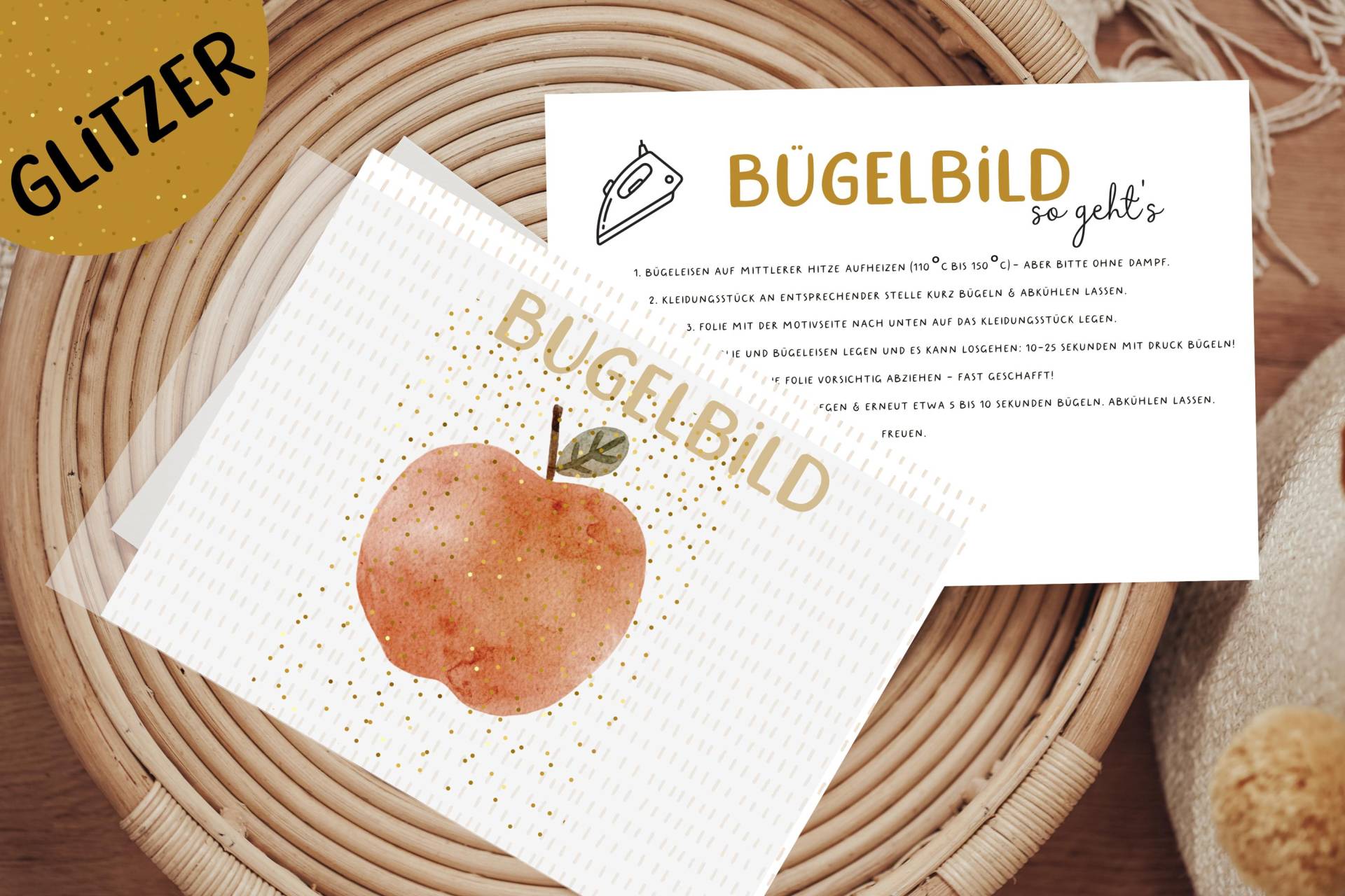 Glitzer Bügelbild Apfel Herbst Auto Geburtstagsshirt Adventskalender von Lingerei