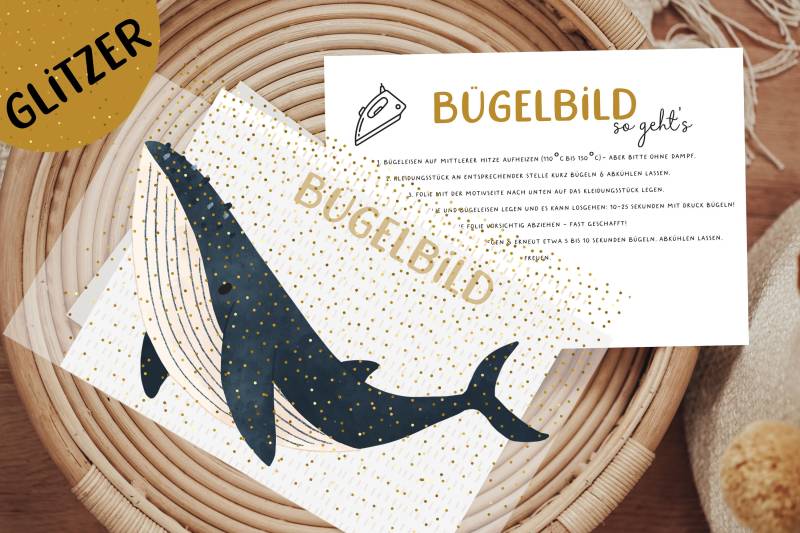 Glitzer Bügelbild Buckelwal Meerestier Wal Geburtstagsshirt Adventskalender von Lingerei