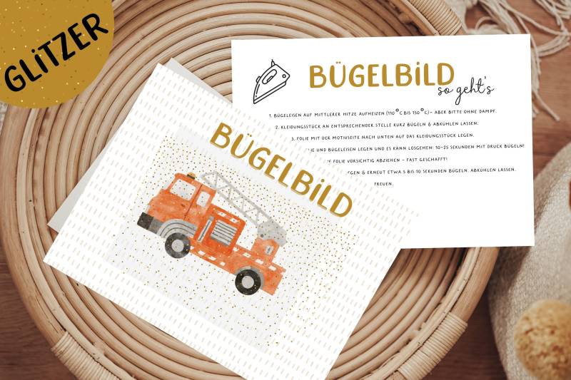 Glitzer Bügelbild Kleine Feuerwehr Auto Geburtstagsshirt Adventskalender von Lingerei