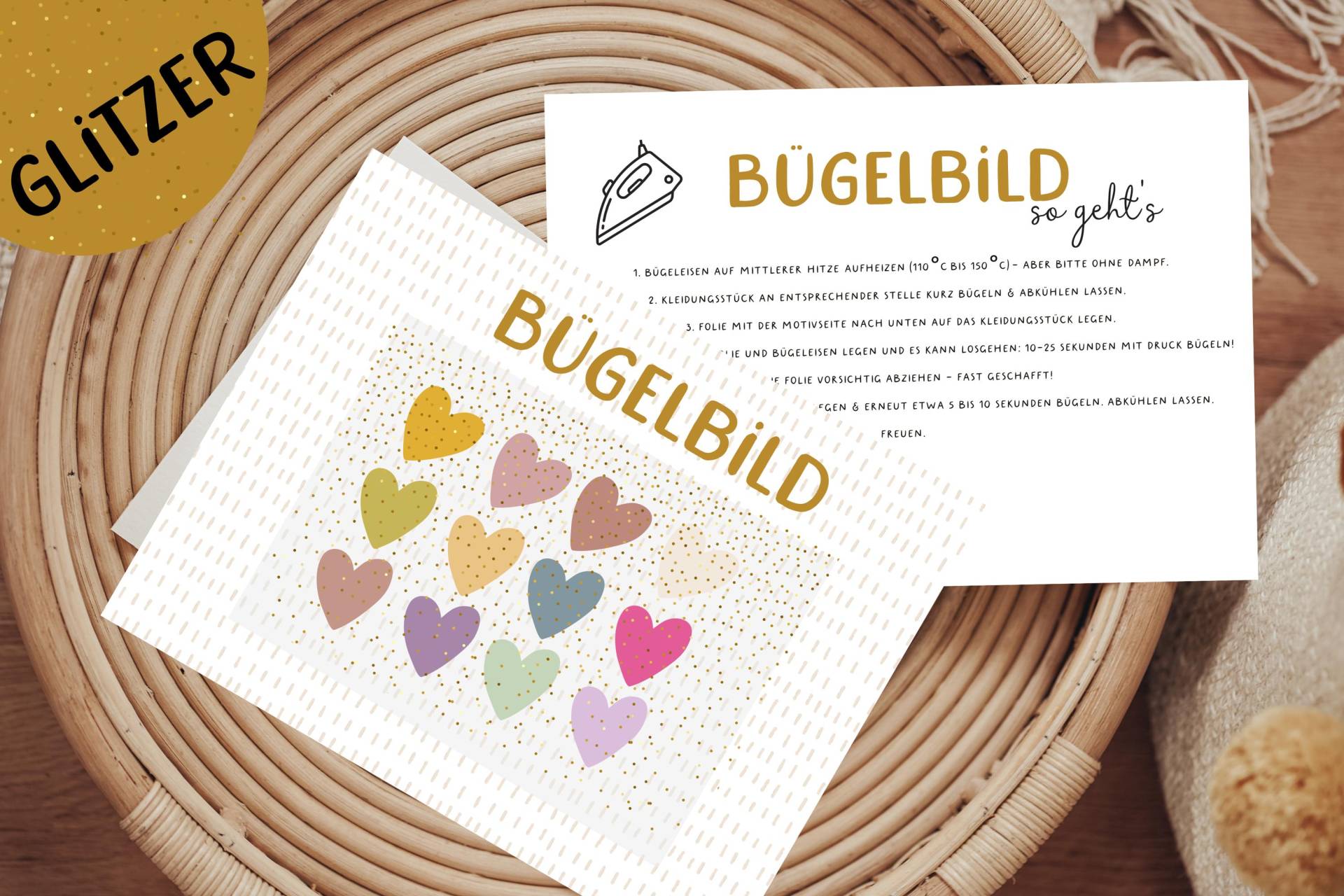 Glitzer Bügelbild Mini Herzen Pastell Konfetti Geburtstagsshirt Adventskalender von Lingerei