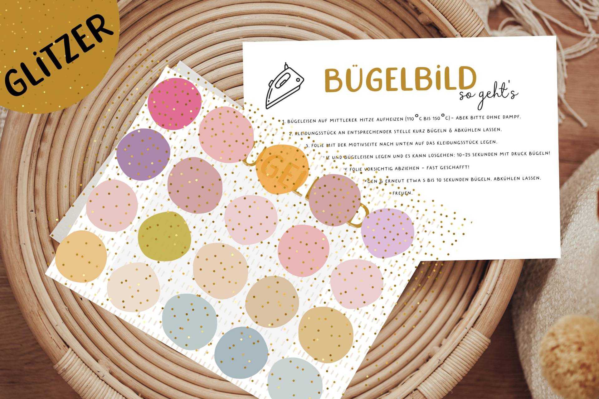 Glitzer Bügelbild Pastell Konfetti Geburtstagsshirt Adventskalender von Lingerei