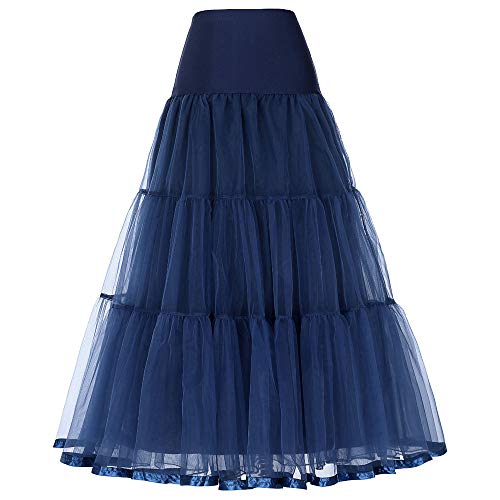 Linghe 50er Langer Petticoat gekräuselte Krinoline Vintage Hochzeit Braut Petticoat für Brautkleider Unterrock Rockabilly Tutu Rock (Navy blau, M) von Linghe