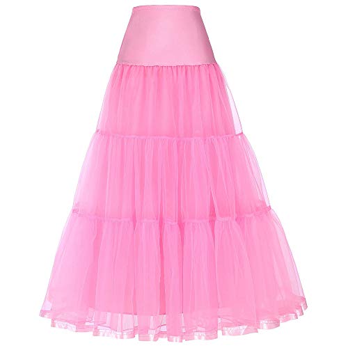 Linghe 50er Langer Petticoat gekräuselte Krinoline Vintage Hochzeit Braut Petticoat für Brautkleider Unterrock Rockabilly Tutu Rock (Rosa, XL) von Linghe