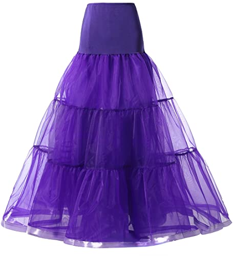 Linghe 50er Langer Petticoat gekräuselte Krinoline Vintage Hochzeit Braut Petticoat für Brautkleider Unterrock Rockabilly Tutu Rock (Violett, M) von Linghe