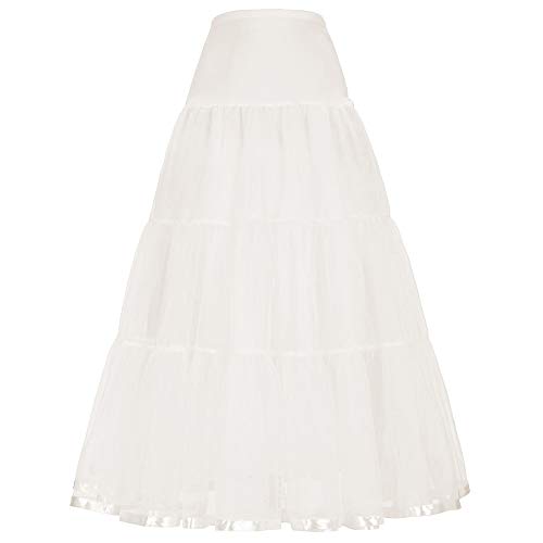 Linghe 50er Langer Petticoat gekräuselte Krinoline Vintage Hochzeit Braut Petticoat für Brautkleider Unterrock Rockabilly Tutu Rock (Weiß, XL) von Linghe