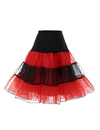 Linghe 50s Vintage Rockabilly Wedding Hoopless Short Petticoat Crinoline Underskirt Tutu Skirt Plus Size (rot + schwarz, M) von Linghe