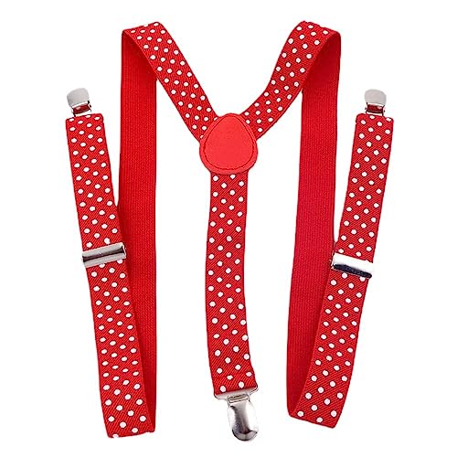 Linghe Erwachsene 3-Clip Hosenträger Unisex Elastisch Verstellbar Tupfen Polka-Punkte Y-Form Ältere Kinder Hosenträger (Rot Tupfen) von Linghe