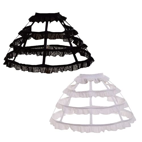 Linghe Hollow Lolita Short Birdcage Petticoat Elastische Taille 3 Creolen Plissee Rüschen A-Linie Hochzeit Cosplay Krinoline Unterrock (Weiß) von Linghe