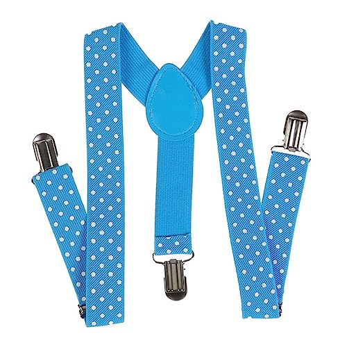 Linghe Kinder Hosenträger Clip - Jungen Mädchen Polka Dot Einstellbare Elastische Y-Förmige 3 Clip Hosenträger (Blau) von Linghe