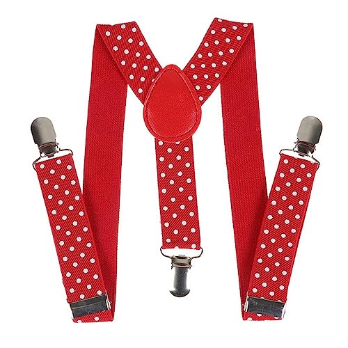 Linghe Kinder Hosenträger Clip - Jungen Mädchen Polka Dot Einstellbare Elastische Y-Förmige 3 Clip Hosenträger (Rot) von Linghe