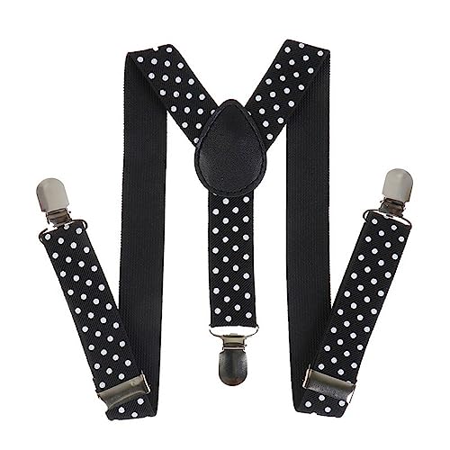Linghe Kinder Hosenträger Clip - Jungen Mädchen Polka Dot Einstellbare Elastische Y-Förmige 3 Clip Hosenträger (Schwarz) von Linghe