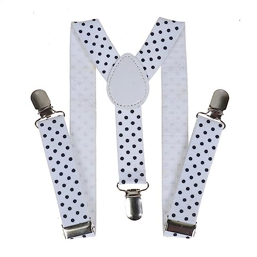 Linghe Kinder Hosenträger Clip - Jungen Mädchen Polka Dot Einstellbare Elastische Y-Förmige 3 Clip Hosenträger (Weiß) von Linghe