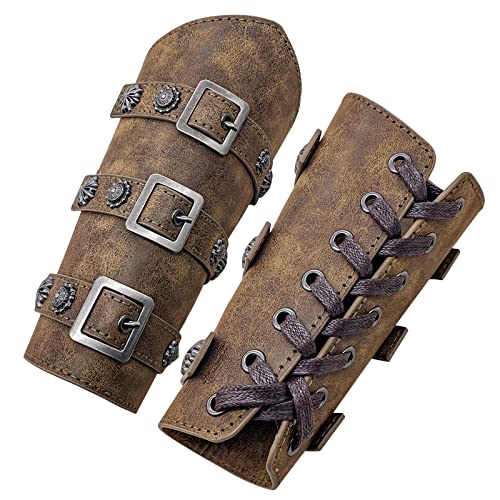 Linghe Mittelalterliche PU Leder Schnalle Armschienen Ritter LARP Retro Renaissance Armschützer Halloween Kostümzubehör für Mottoparty (Bronze) von Linghe